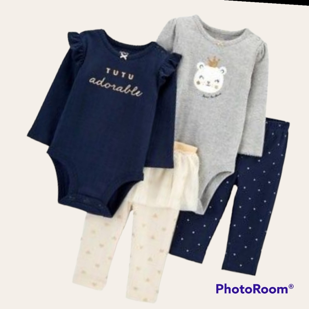 4 Piece- Carter Baby Cutu Long Sleeve Body Suit & Diaper Cover + leggings.